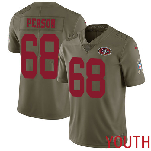 San Francisco 49ers Limited Olive Youth Mike Person NFL Jersey #68 2017 Salute to Service->youth nfl jersey->Youth Jersey
